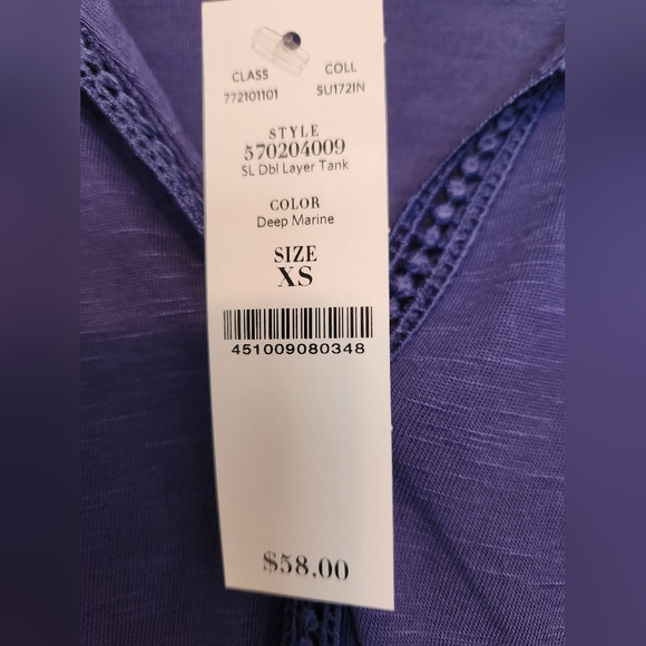 WHBM Blue Tank top with Crochet Lace detail, Size XS - Picture 5 of 5